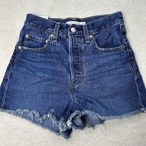 Levis Ribcage Shorts Womens 24 Dark Wash Denim Button Fly Cut Offs
